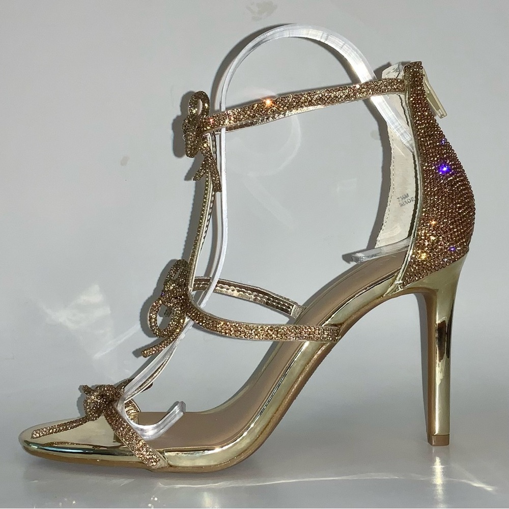 INC International Concepts Glittery Gold Stiletto Strappy Sandals - Picture 6 of 16